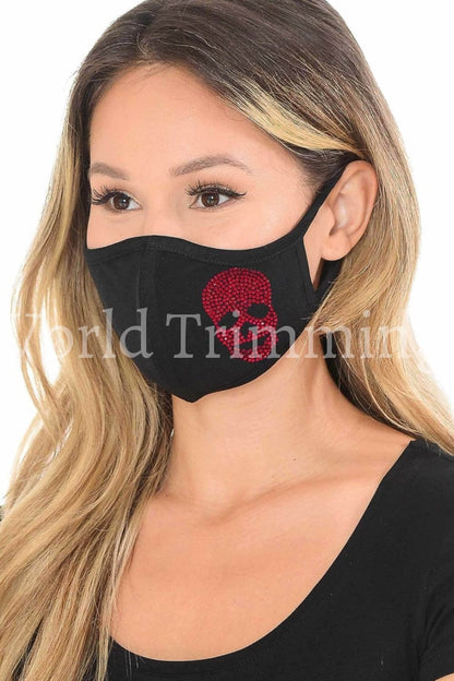 Unisex Cotton Red Or Silver Rhinestone Skull Face Mask Made In Usa Black/red Masks