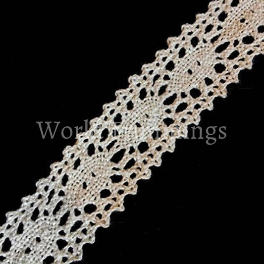 Vintage Crochet Cotton Lace Trimming Available In 2 Colors ( Natural Or White) 3/4 Inches Wide