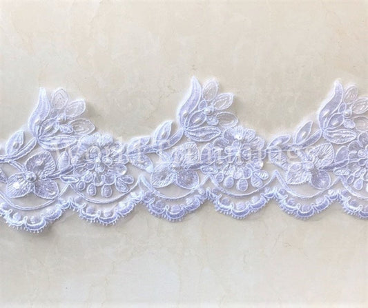 White Pearl And Sequined Lace Trim Beading Cord Bridal Selling Per Yard Bridal Accessories