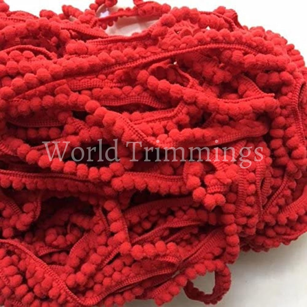 Wholesale Red Mini Pom Trimming Handcrafted Fringe Fabric Lace Sewing Border Trim New For Craft 10